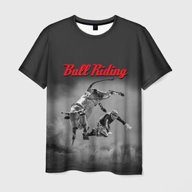 Мужская футболка 3D с принтом Bull Riding в Тюмени, 100% полиэфир | прямой крой, круглый вырез горловины, длина до линии бедер | bull | dude | extreme | fall | helmet | hoofs | horns | sport | sportsman | tail | бык | падение | рога | спорт | спортсмен | хвост | чувак | шлем | экстрим
