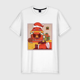 Мужская футболка хлопок Slim с принтом Пьяный Санта в Тюмени, 92% хлопок, 8% лайкра | приталенный силуэт, круглый вырез ворота, длина до линии бедра, короткий рукав | Тематика изображения на принте: 