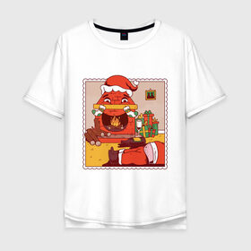Мужская футболка хлопок Oversize с принтом Пьяный Санта в Тюмени, 100% хлопок | свободный крой, круглый ворот, “спинка” длиннее передней части | 
