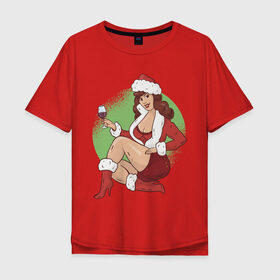 Мужская футболка хлопок Oversize с принтом Pin Up Girl Christmas в Тюмени, 100% хлопок | свободный крой, круглый ворот, “спинка” длиннее передней части | christmas | drawing | girl | new year | pin up | девушка | новый год | пин ап | рисунок | рождество | снегурочка
