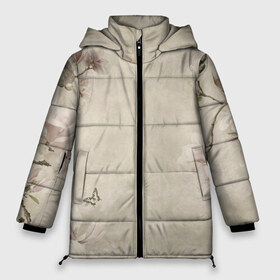 Женская зимняя куртка 3D с принтом Цветущая сакура в Тюмени, верх — 100% полиэстер; подкладка — 100% полиэстер; утеплитель — 100% полиэстер | длина ниже бедра, силуэт Оверсайз. Есть воротник-стойка, отстегивающийся капюшон и ветрозащитная планка. 

Боковые карманы с листочкой на кнопках и внутренний карман на молнии | акварель. | бабочки | гуашь | розы | сакура | тушь | цветы | чернила | япония | японская живопись