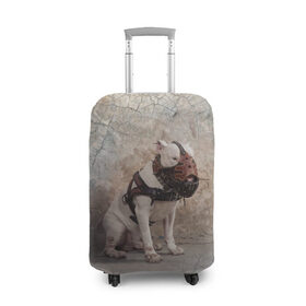 Чехол для чемодана 3D с принтом Бойцовый бультерьер в Тюмени, 86% полиэфир, 14% спандекс | двустороннее нанесение принта, прорези для ручек и колес | bull terrier | dog | ears | eyes | muzzle | paws | plaster | texture | wall | бультерьер | глаза | лапы | намордник | пёс | собака | стена | текстура | уши | штукатурка
