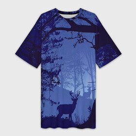 Платье-футболка 3D с принтом ЛЕС в Тюмени,  |  | закат | лес | ночной лес | олень | природа | туман