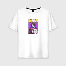 Женская футболка хлопок Oversize с принтом Genshin Impact в Тюмени, 100% хлопок | свободный крой, круглый ворот, спущенный рукав, длина до линии бедер
 | genshin impact | девушки | милота | персонажи | рисунок