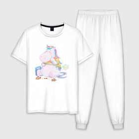 Мужская пижама хлопок с принтом Хрум в Тюмени, 100% хлопок | брюки и футболка прямого кроя, без карманов, на брюках мягкая резинка на поясе и по низу штанин
 | Тематика изображения на принте: арт | графика | единорог | пони | фэнтази