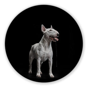 Коврик для мышки круглый с принтом Bully в Тюмени, резина и полиэстер | круглая форма, изображение наносится на всю лицевую часть | bull terrier | dog | ears | eyes | fangs | jaw | muzzle | paws | saliva | tongue | бультерьер | глаза | клыки | лапы | нос | пасть | слюна | собака | уши | язык