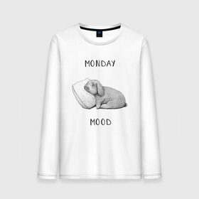 Мужской лонгслив хлопок с принтом Monday Mood в Тюмени, 100% хлопок |  | dream | monday | mood | rabbit | sleep | заяц | кролик | понедельник | работа | сон | спать