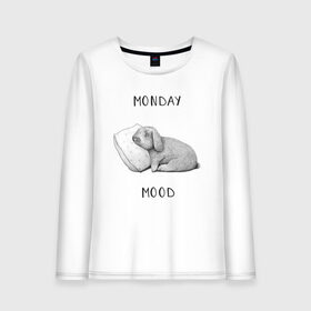 Женский лонгслив хлопок с принтом Monday Mood в Тюмени, 100% хлопок |  | Тематика изображения на принте: dream | monday | mood | rabbit | sleep | заяц | кролик | понедельник | работа | сон | спать