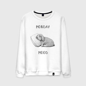 Мужской свитшот хлопок с принтом Monday Mood в Тюмени, 100% хлопок |  | dream | monday | mood | rabbit | sleep | заяц | кролик | понедельник | работа | сон | спать