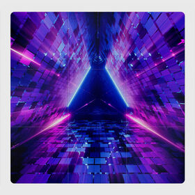 Магнитный плакат 3Х3 с принтом Неоновый туннель в Тюмени, Полимерный материал с магнитным слоем | 9 деталей размером 9*9 см | Тематика изображения на принте: геометрия | лазер | неон | розовый | свет | синий | треугольник | фигура | фиолетовый | цвета