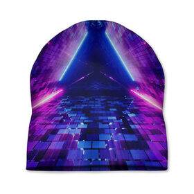 Шапка 3D с принтом Неоновый туннель в Тюмени, 100% полиэстер | универсальный размер, печать по всей поверхности изделия | Тематика изображения на принте: геометрия | лазер | неон | розовый | свет | синий | треугольник | фигура | фиолетовый | цвета