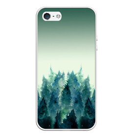Чехол для iPhone 5/5S матовый с принтом акварельный лес градиент в Тюмени, Силикон | Область печати: задняя сторона чехла, без боковых панелей | Тематика изображения на принте: акварель | горы | деревья | дымка | ели | лес | нрадиент | олень | отражение | природа | рисунок | силуэты