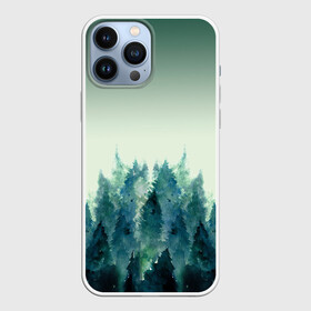 Чехол для iPhone 13 Pro Max с принтом акварельный лес градиент в Тюмени,  |  | Тематика изображения на принте: акварель | горы | деревья | дымка | ели | лес | нрадиент | олень | отражение | природа | рисунок | силуэты