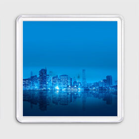 Магнит 55*55 с принтом вид на ночной мегаполис в Тюмени, Пластик | Размер: 65*65 мм; Размер печати: 55*55 мм | вид | здания | мегаполис | многоэтажки | ночной город | отражение | смог | туман