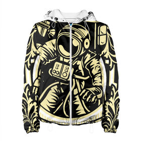 Женская куртка 3D с принтом Космонавт освоение космоса в Тюмени, ткань верха — 100% полиэстер, подклад — флис | прямой крой, подол и капюшон оформлены резинкой с фиксаторами, два кармана без застежек по бокам, один большой потайной карман на груди. Карман на груди застегивается на липучку | astronaut | outerspace | астронавт | буквы | в космосе | гитара | дата | космический корабль | космическое пространство | космонавт | космос | скафандр | слова | узоры | фразы | цифры | шаттл