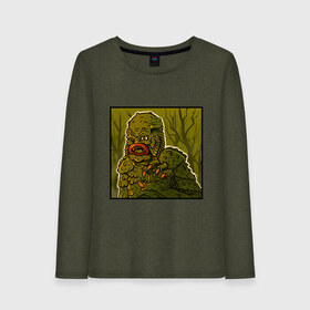 Женский лонгслив хлопок с принтом Swamp monster в Тюмени, 100% хлопок |  | art | monster | monstr | pop art | арт | болотное чудовище | болото | монстр | поп арт | чудище | чудовище | шрек