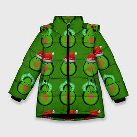Зимняя куртка для девочек 3D с принтом Авокадо отмечают Новый год! в Тюмени, ткань верха — 100% полиэстер; подклад — 100% полиэстер, утеплитель — 100% полиэстер. | длина ниже бедра, удлиненная спинка, воротник стойка и отстегивающийся капюшон. Есть боковые карманы с листочкой на кнопках, утяжки по низу изделия и внутренний карман на молнии. 

Предусмотрены светоотражающий принт на спинке, радужный светоотражающий элемент на пуллере молнии и на резинке для утяжки. | 2021 | авокадо | авокадо дед мороз | авокадо дед мороз и снегурочка | авокадо новый год | авокадо паттерн | авокадо снегурочка | авокадо тусовка | дед мороз и снегурочка авокадо