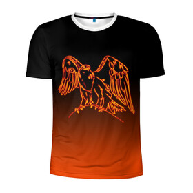 Мужская футболка 3D спортивная с принтом Огненный орел в Тюмени, 100% полиэстер с улучшенными характеристиками | приталенный силуэт, круглая горловина, широкие плечи, сужается к линии бедра | bird | eagle | falcon | fiery | fire | neon | orange | арт | беркут | горящая птица | дикий | животные | крылья | неоновый | огненная птица | орел | орлан | перья | пламя | природа | птица | птица огонь | птичка | сокол
