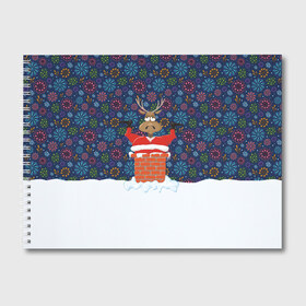 Альбом для рисования с принтом Санта в Трубе в Тюмени, 100% бумага
 | матовая бумага, плотность 200 мг. | Тематика изображения на принте: christmas | merry christmas | дед мороз | ёлка | зима | мороз | новый год | подарок | праздник | рождество | с новым годом | санта клаус | снегурочка | снежинки