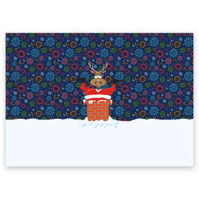 Поздравительная открытка с принтом Санта в Трубе в Тюмени, 100% бумага | плотность бумаги 280 г/м2, матовая, на обратной стороне линовка и место для марки
 | Тематика изображения на принте: christmas | merry christmas | дед мороз | ёлка | зима | мороз | новый год | подарок | праздник | рождество | с новым годом | санта клаус | снегурочка | снежинки