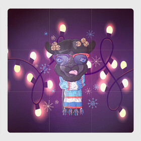 Магнитный плакат 3Х3 с принтом Winter Лама в Тюмени, Полимерный материал с магнитным слоем | 9 деталей размером 9*9 см | Тематика изображения на принте: new year | арт | графика | дед мороз | зима | лама | новый год | рождество | санта