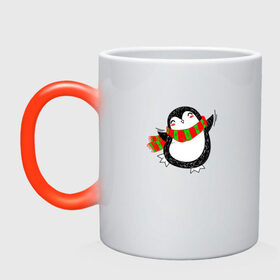 Кружка хамелеон с принтом ПИНГВИНЁНОК (парная) в Тюмени, керамика | меняет цвет при нагревании, емкость 330 мл | 2021 | christmas | merry christmas | santa claus | дед мороз | новогодний оленёнок | новогодний олень | новогодний пингвин | новогодний пингвинёнок | новый год | новый год 2021 | олень | пингвин | пингвинёнок | рождество
