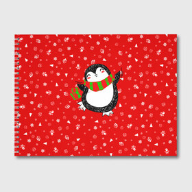 Альбом для рисования с принтом ПИНГВИНЁНОК (парная) в Тюмени, 100% бумага
 | матовая бумага, плотность 200 мг. | 2021 | christmas | merry christmas | santa claus | дед мороз | новогодний оленёнок | новогодний олень | новогодний пингвин | новогодний пингвинёнок | новый год | новый год 2021 | олень | пингвин | пингвинёнок | рождество