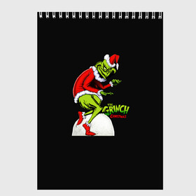 Скетчбук с принтом Grinch X-mas в Тюмени, 100% бумага
 | 48 листов, плотность листов — 100 г/м2, плотность картонной обложки — 250 г/м2. Листы скреплены сверху удобной пружинной спиралью | Тематика изображения на принте: claus | grinch | happy new year | merry christmas | santa | snowman | x mas | гринч | дед мороз | елка | клаус | новый год | рождество | с новым годом | санта | снеговик