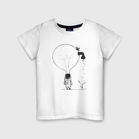Детская футболка хлопок с принтом Absurd 4 в Тюмени, 100% хлопок | круглый вырез горловины, полуприлегающий силуэт, длина до линии бедер | Тематика изображения на принте: абстрактный | вода | голова | идея | иллюстрация | лампочка | мысли | растение | рисунок | росток | человечек | черно белый