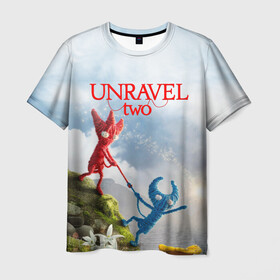 Мужская футболка 3D с принтом Unravel Two (Z) в Тюмени, 100% полиэфир | прямой крой, круглый вырез горловины, длина до линии бедер | coldwood interactive | unravel | unravel two | головоломка | красная пряжа | распутать | семейная игра | ярни