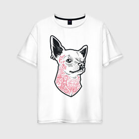 Женская футболка хлопок Oversize с принтом Собака матрос в Тюмени, 100% хлопок | свободный крой, круглый ворот, спущенный рукав, длина до линии бедер
 | диамант | матрос | маяк | молния | пирсинг | собака | тату