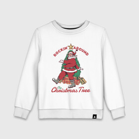 Детский свитшот хлопок с принтом Rockin Santa в Тюмени, 100% хлопок | круглый вырез горловины, эластичные манжеты, пояс и воротник | art | christmas | gifts | holiday | new year | santa | santa claus | star | tree | арт | елка | звезда | новый год | подарки | праздник | рождество | санта | санта клаус