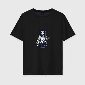 Женская футболка хлопок Oversize с принтом Cyberpunk 2077 Trauma team в Тюмени, 100% хлопок | свободный крой, круглый ворот, спущенный рукав, длина до линии бедер
 | cyberpunk 2077 | game | trauma team | герои | игра | киберпанк 2077 | персонаж | солдат