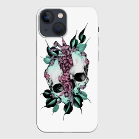 Чехол для iPhone 13 mini с принтом Череп с японскими цветами в Тюмени,  |  | flowers | japan | jdm | skull and flowers | рок | рок мерч | с черепом | цветок с черепом | череп | череп и цветы | япония | японское