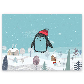 Поздравительная открытка с принтом Милый пингвин в Тюмени, 100% бумага | плотность бумаги 280 г/м2, матовая, на обратной стороне линовка и место для марки
 | Тематика изображения на принте: 2021 | 7 января | bull | newyear | santa | бык | быки | бычок | год быка | дед мороз | корова | новогодние каникулы | новогодние праздники | новый 2021 | новый год | новый год 2021 | рождество | сани | санта | санта клаус