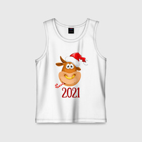 Детская майка хлопок с принтом Веселый бык 2021 в Тюмени,  |  | 2021 | 7 января | bull | newyear | santa | бык | быки | бычок | год быка | дед мороз | корова | новогодние каникулы | новогодние праздники | новый 2021 | новый год | новый год 2021 | рождество | сани | санта | санта клаус