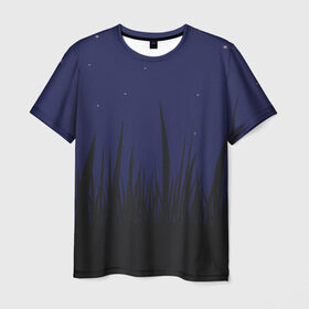 Мужская футболка 3D с принтом Поле под темно-синим небом в Тюмени, 100% полиэфир | прямой крой, круглый вырез горловины, длина до линии бедер | Тематика изображения на принте: земля | поле | природа | тишина