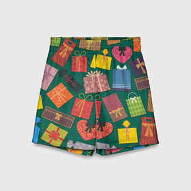 Детские спортивные шорты 3D с принтом подарки в Тюмени,  100% полиэстер
 | пояс оформлен широкой мягкой резинкой, ткань тянется
 | новый год | подарок | рождество