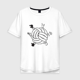 Мужская футболка хлопок Oversize с принтом Absurd 6 в Тюмени, 100% хлопок | свободный крой, круглый ворот, “спинка” длиннее передней части | графика | иллюстрация | клубок | круг | ладони | мяч | рисунок | руки | черно белый | шар
