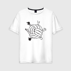 Женская футболка хлопок Oversize с принтом Absurd 6 в Тюмени, 100% хлопок | свободный крой, круглый ворот, спущенный рукав, длина до линии бедер
 | графика | иллюстрация | клубок | круг | ладони | мяч | рисунок | руки | черно белый | шар