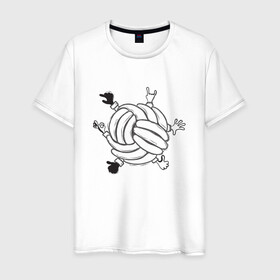 Мужская футболка хлопок с принтом Absurd 6 в Тюмени, 100% хлопок | прямой крой, круглый вырез горловины, длина до линии бедер, слегка спущенное плечо. | графика | иллюстрация | клубок | круг | ладони | мяч | рисунок | руки | черно белый | шар