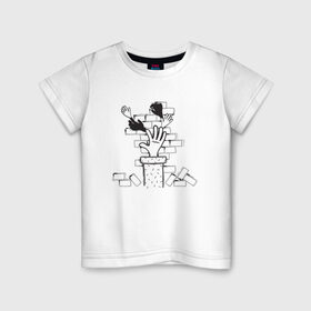Детская футболка хлопок с принтом Absurd 10 в Тюмени, 100% хлопок | круглый вырез горловины, полуприлегающий силуэт, длина до линии бедер | графика | иллюстрация | кирпичи | кладка | кубики | рисунок | рука | стена | строитель | стройка | черно белый