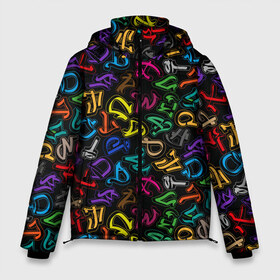 Мужская зимняя куртка 3D с принтом Граффити алфавита в Тюмени, верх — 100% полиэстер; подкладка — 100% полиэстер; утеплитель — 100% полиэстер | длина ниже бедра, свободный силуэт Оверсайз. Есть воротник-стойка, отстегивающийся капюшон и ветрозащитная планка. 

Боковые карманы с листочкой на кнопках и внутренний карман на молнии. | 