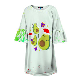 Детское платье 3D с принтом Новогодние Авокадо в Тюмени, 100% полиэстер | прямой силуэт, чуть расширенный к низу. Круглая горловина, на рукавах — воланы | Тематика изображения на принте: авокадо | веган | еда блогеров | мемы | минимализм | прикольные картинки | прикольные надписи | растение | смешное авокадо | фрукт