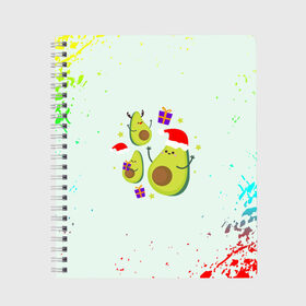 Тетрадь с принтом Новогодние Авокадо в Тюмени, 100% бумага | 48 листов, плотность листов — 60 г/м2, плотность картонной обложки — 250 г/м2. Листы скреплены сбоку удобной пружинной спиралью. Уголки страниц и обложки скругленные. Цвет линий — светло-серый
 | авокадо | веган | еда блогеров | мемы | минимализм | прикольные картинки | прикольные надписи | растение | смешное авокадо | фрукт