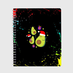 Тетрадь с принтом Новогодние Авокадо в Тюмени, 100% бумага | 48 листов, плотность листов — 60 г/м2, плотность картонной обложки — 250 г/м2. Листы скреплены сбоку удобной пружинной спиралью. Уголки страниц и обложки скругленные. Цвет линий — светло-серый
 | Тематика изображения на принте: авокадо | веган | еда блогеров | мемы | минимализм | прикольные картинки | прикольные надписи | растение | смешное авокадо | фрукт