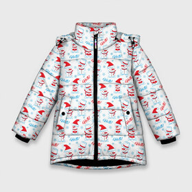 Зимняя куртка для девочек 3D с принтом Снеговики в Тюмени, ткань верха — 100% полиэстер; подклад — 100% полиэстер, утеплитель — 100% полиэстер. | длина ниже бедра, удлиненная спинка, воротник стойка и отстегивающийся капюшон. Есть боковые карманы с листочкой на кнопках, утяжки по низу изделия и внутренний карман на молнии. 

Предусмотрены светоотражающий принт на спинке, радужный светоотражающий элемент на пуллере молнии и на резинке для утяжки. | merry christmas | дед мороз | ёлка | зима | мороз | новый год | подарок | праздник | рождество | с новым годом | санта клаус | снег | снеговик | снеговики | снегурочка | снежинки | снежные узоры | узоры