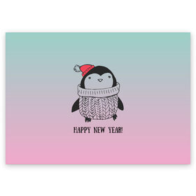 Поздравительная открытка с принтом Милый пингвин в Тюмени, 100% бумага | плотность бумаги 280 г/м2, матовая, на обратной стороне линовка и место для марки
 | Тематика изображения на принте: 2021 | 7 января | bull | newyear | santa | бык | быки | бычок | год быка | дед мороз | корова | новогодние каникулы | новогодние праздники | новый 2021 | новый год | новый год 2021 | рождество | сани | санта | санта клаус