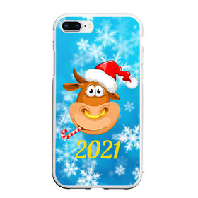 Чехол для iPhone 7Plus/8 Plus матовый с принтом Год быка 2021 в Тюмени, Силикон | Область печати: задняя сторона чехла, без боковых панелей | 2021 | 7 января | bull | newyear | santa | бык | быки | бычок | год быка | дед мороз | корова | новогодние каникулы | новогодние праздники | новый 2021 | новый год | новый год 2021 | рождество | сани | санта | санта клаус