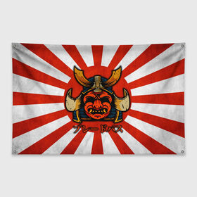 Флаг-баннер с принтом Sun samurai в Тюмени, 100% полиэстер | размер 67 х 109 см, плотность ткани — 95 г/м2; по краям флага есть четыре люверса для крепления | demon | japan | mask | samurai | sun | демон | иероглиф | маска | ниндзя | самурай | солнце | япония | японское солнце
